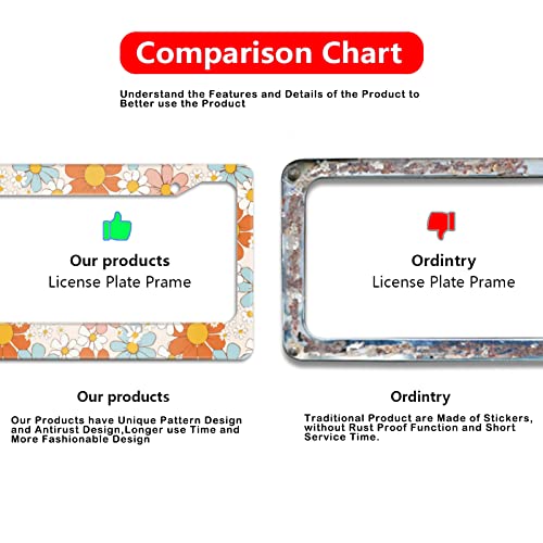 License Plate Frame,Floral Retro Daisys License Plate Frames Decorative Car Tag Frames Aluminum Metal License Plate Holder For Us Canada Standard 12''X6'' #TOP2