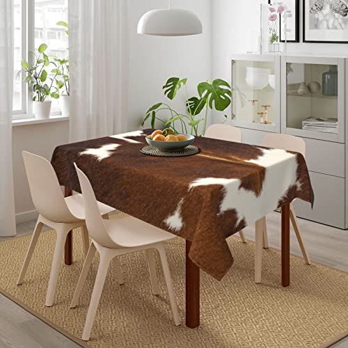 Opmlisir Cowhide Rectangle Tablecloth,Real Brown White Cow Hide Close Long Table Cloth Washable Table Cover For Kitchen Dining,Birthday Party,Holiday,Christmas,Buffet 54"X 72" #TOP1