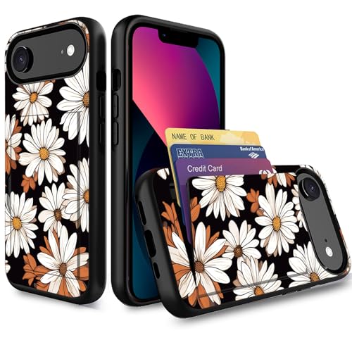 wiaekosef for iPhone Air Case,Wallet Case Credit Card Holder Dual Layer Hybrid Shockproof PC + TPU Case Cover for iPhone Air 6.5" 2025,White Flower Daisy