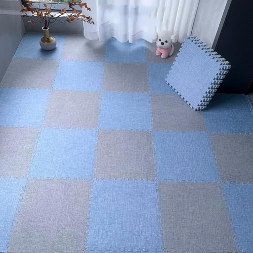 20 alfombras entrelazadas de espuma suave, cuadradas, de algodón y lino, transpirables, para ejercicio (azul claro + gris claro)