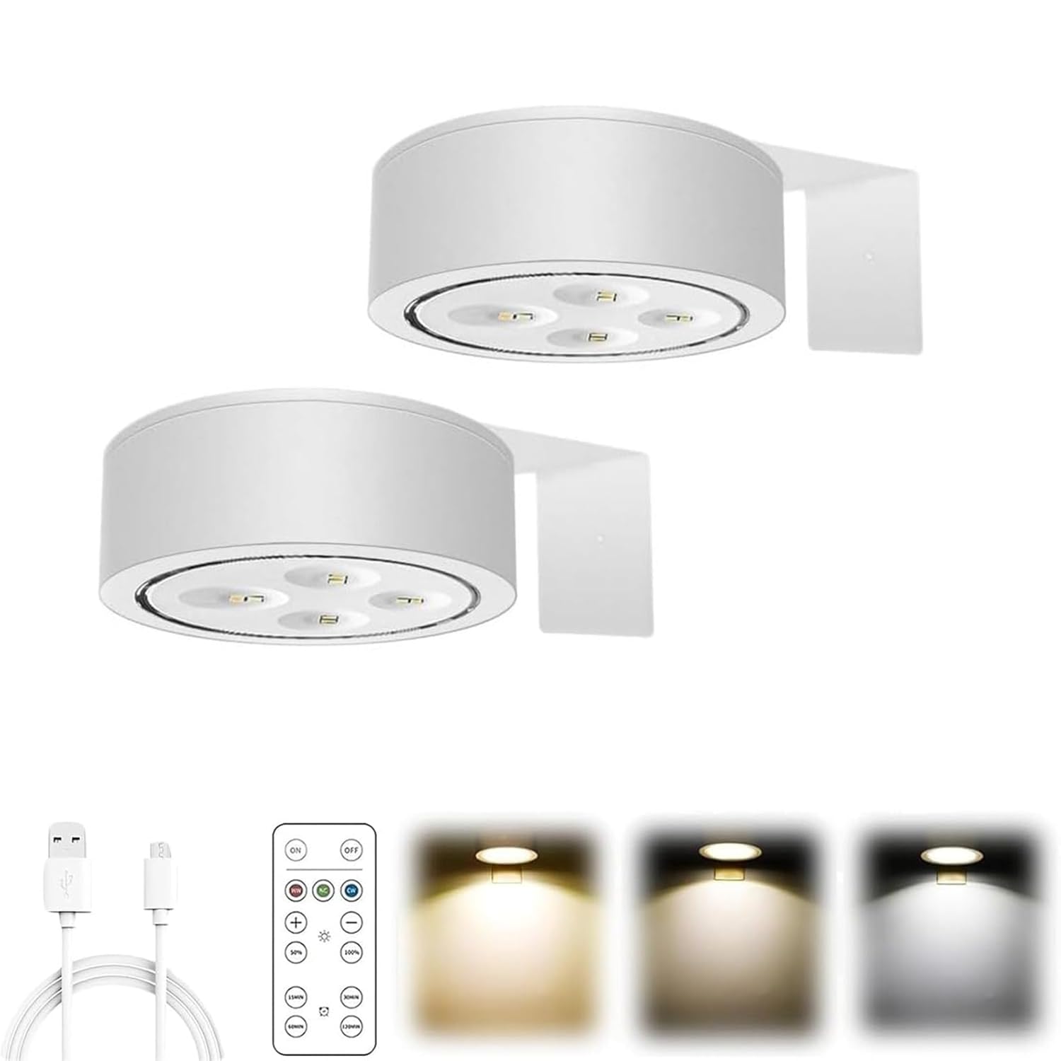 2PCS Picture Lights for Wall, Magnetic LED Rechargeable Wireless Art Picture Frame Lights, Wireless Photo Frame Lamps,Magnetic Led Painting Light with Remote Control & 3 Color Temps ﻿ ﻿ (White)