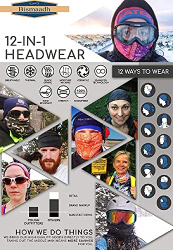 BISMAADH Unisex Seamless Stretchy Bandanas Multi-Purpose Balaclava Headband Scarf for Outdoor, Sports, Dust Protection Black 4