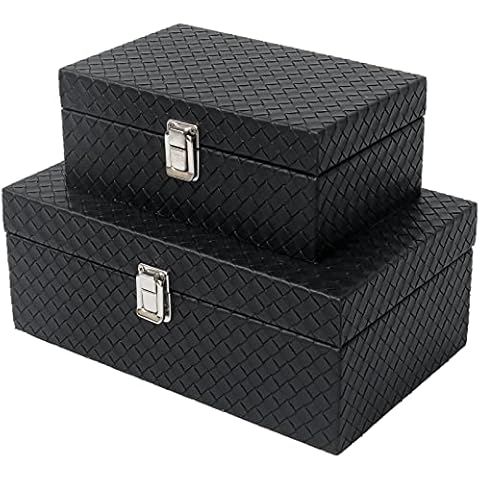 DECOR4SEASON Faux Leather Decorative Jewelry Storage Organizer Boxes Set of 2, Black Cover