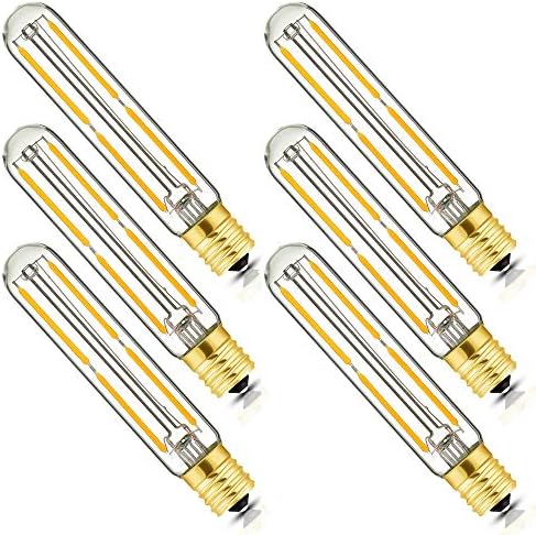 E17 T6.5 LED Tubular Filament Bulb,Dimmable 4W Led Tube Bulbs, 500lm, 2700K Warm White, 40 Watt Incandescent Bulb Equivalent, for Exit Sign Light, Refrigerator, Freezer, 6 Pack.