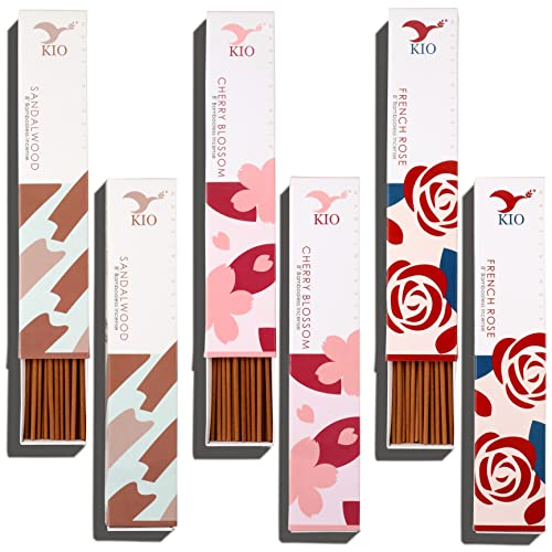 Kio Sandal Wood,Cherry Blossom,French Rose Natural Bambooless Incense Stick Pack Of 3 ,150 Stick ,60 Miniut Burn Time Stick #TOP15
