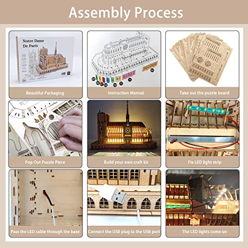 3D Wooden Puzzles For Adults,Moveable Architecture Notre Dame De Paris Church Model Kits,Diy Kid's Games With Led Toys,Brain Teaser Architecture Building Puzzle,Birthday Gift For Boy & Girl,266 Pcs #TOP4
