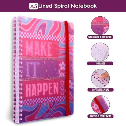 Image of DOODLE A5 Soft Spiral Wiro Notebook with Elastic Band Closure & Pen Holder | Beautifully Printed PP Cover | 160 Ruled Pages | Perfect for School, College & Office Use - Success Starter