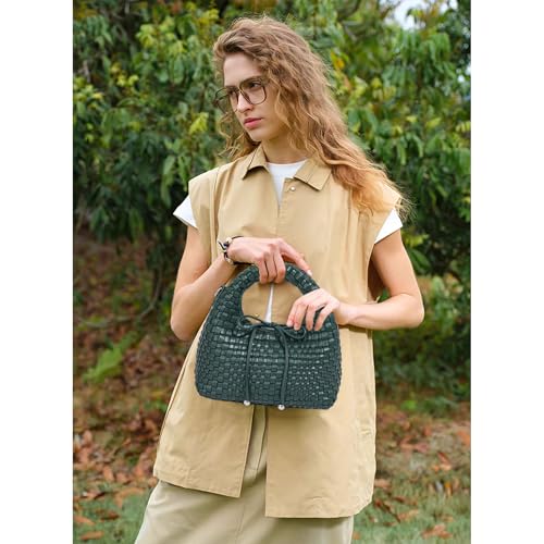 Image of JINMANXUE Fashion Mini Handbag For Women, Woven Tote Bucket Composite Bag Knitting Chain Bags, Crossbody Shoulder Purses