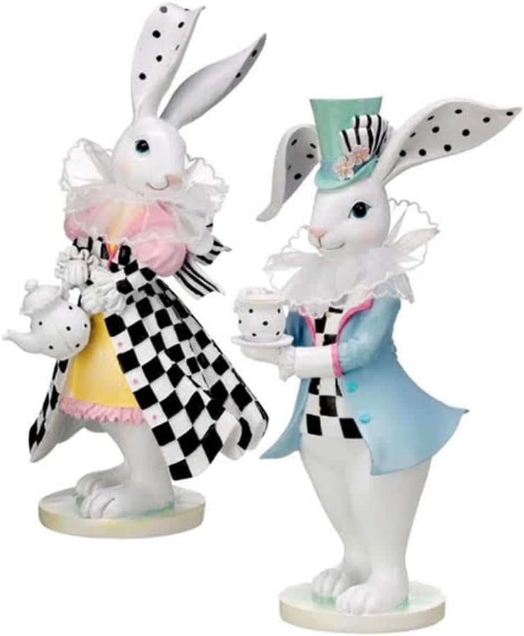Amazon.com: Easter Bunny Tea Party Mr. and Mrs. Rabbit Figurines, 12 ...