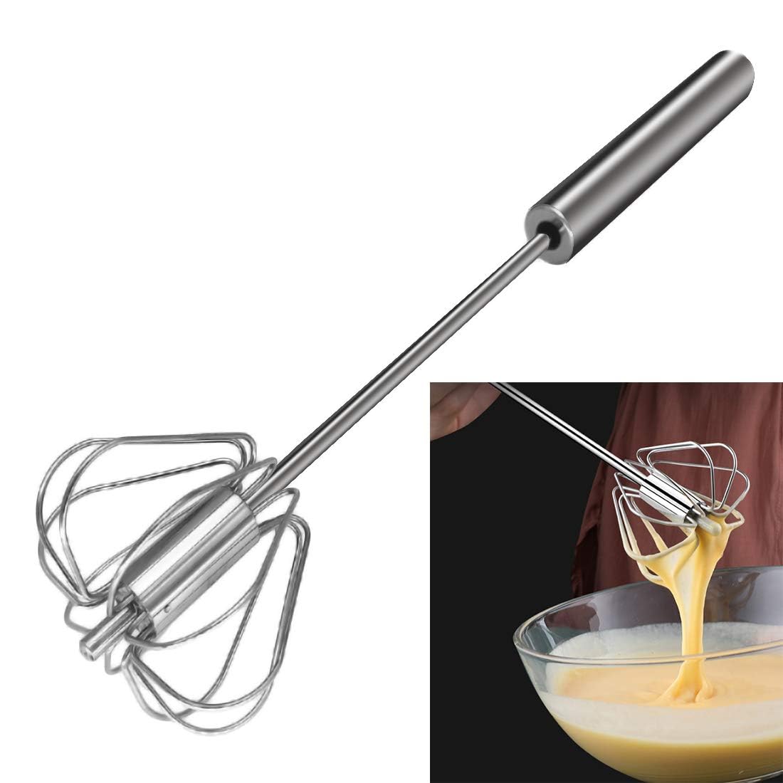 PUHBRHY Kitchen Manual Hand Blender Automatic Egg Beater & Stirring Stainless Steel Rotating Push Whisks Mixer For Kitchen Baking/Lassi/Butter Milk Frother/Cream/Madhani/Coffee/Cake Mixing/Restaurant-image-46