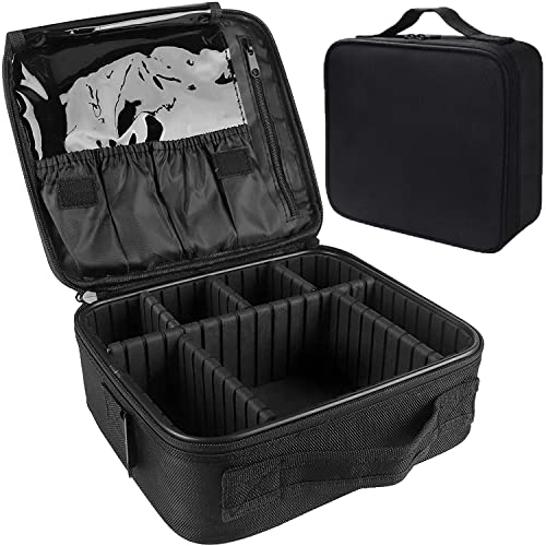 Image of Travel Makeup Case, Professional Cosmetic Train Cases Artist Storage Bag Make Up Tool Boxes Brushes Bags with Compartments Vanity Organizer (10 INCH(1 Layer), Black)