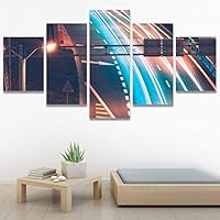SIGNWIN 5 Panel Canvas Wall Art Street Lights for Home Decorations Ready to Hang - 60