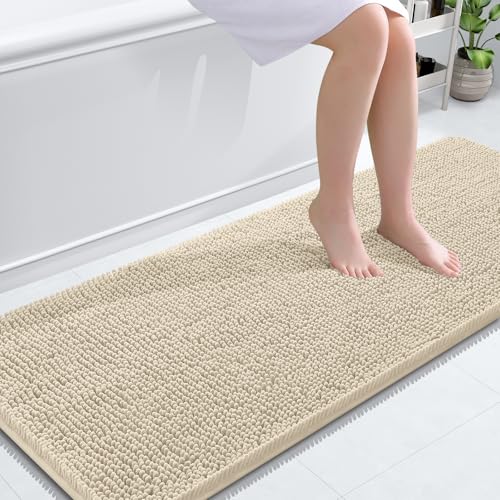 Image of OLANLY Bathroom Runner Rugs 59x24, Extra Soft Absorbent Chenille Bath Rugs, Rubber Backing Quick Dry, Machine Washable Long Bath Mats for Bathroom Floor, Tub and Shower, Home Decor Accessories, Sand