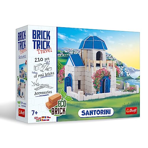 Brick Trick Trefl Travel: Santorini: construye Viajes de ladrillo, casa blanqueada, Grecia, localidad Oia, Eco Bloques de ladrillo, 210 Ladrillos, Juego Creativo para niños a Partir de 7 años