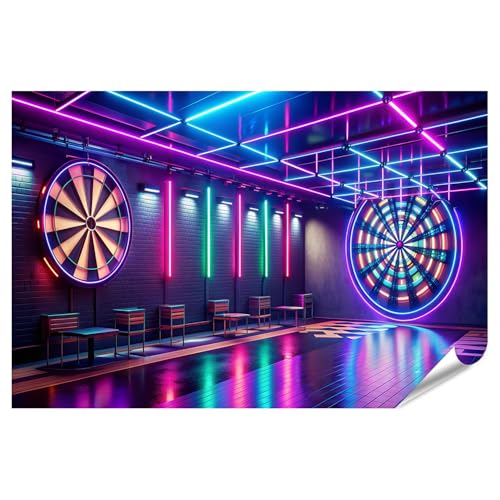 islandburner XXL Bild Poster Neon Dart Halle mit bunten Lichtern und modernen Dekorationen Premium Bilder Fotodruck