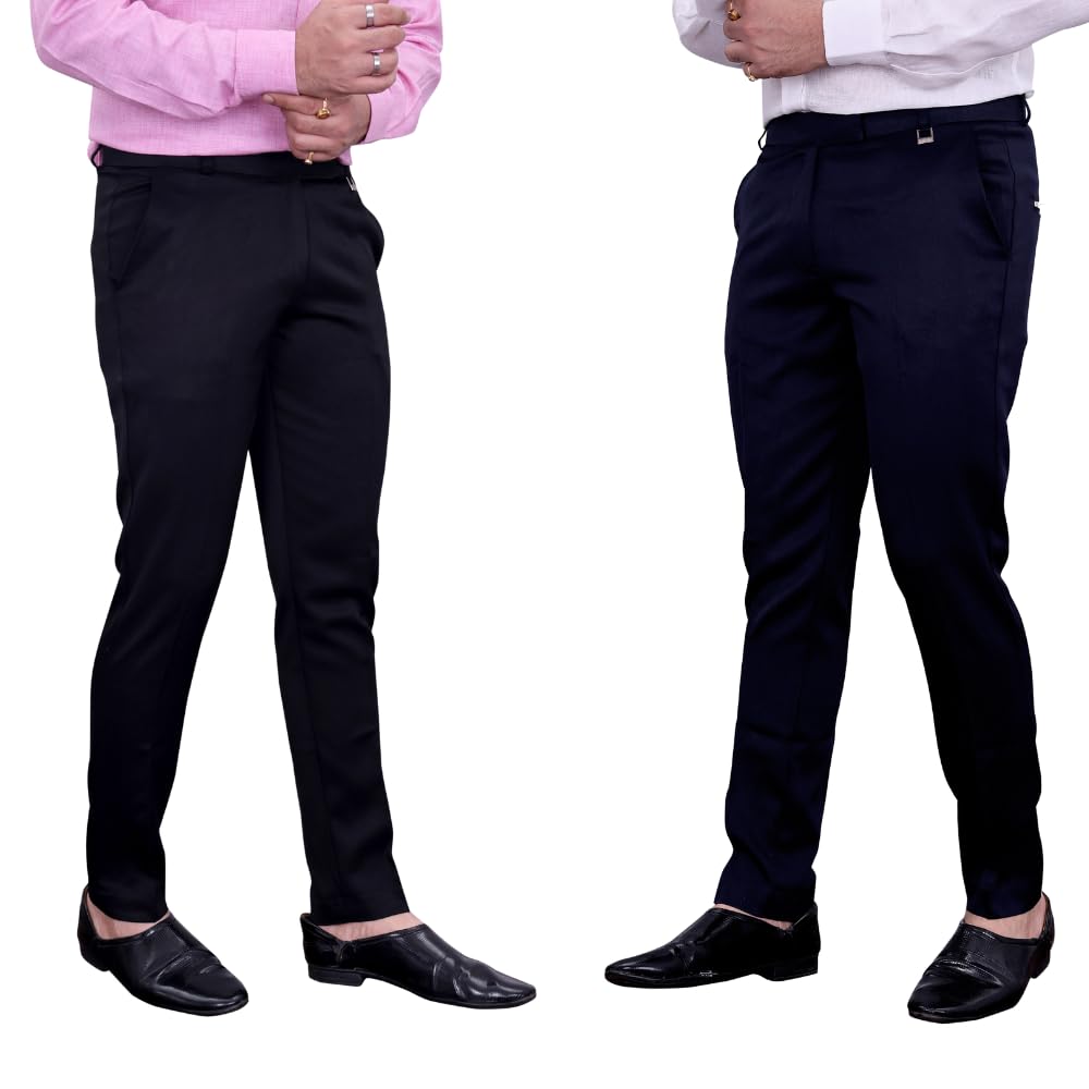 Men’s Formal Trousers – Pack of 2 Polo-Fit Ankle Length Four-Way Stretch Pants | Ideal for Office, Formal & Casual Wear (Black & Navy Blue)-picture-36