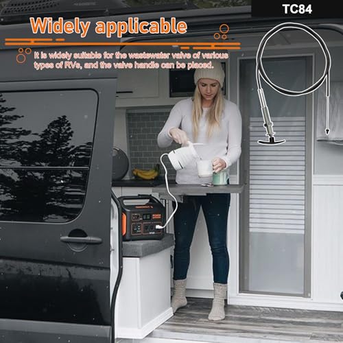 Image of TC84 84 inch RV Waste Valve Control Cable, 7ft Flexible Replacement Cable fit for Valterra Bladex, Compatible with 1.5 inch /3 inch RV Black /Gray Water Tank Dump Valve, Bulkhead Installation with Foldable Handle