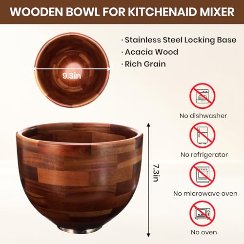 Tazón de madera para KitchenAid 5QT Acacia natural miniatura 3