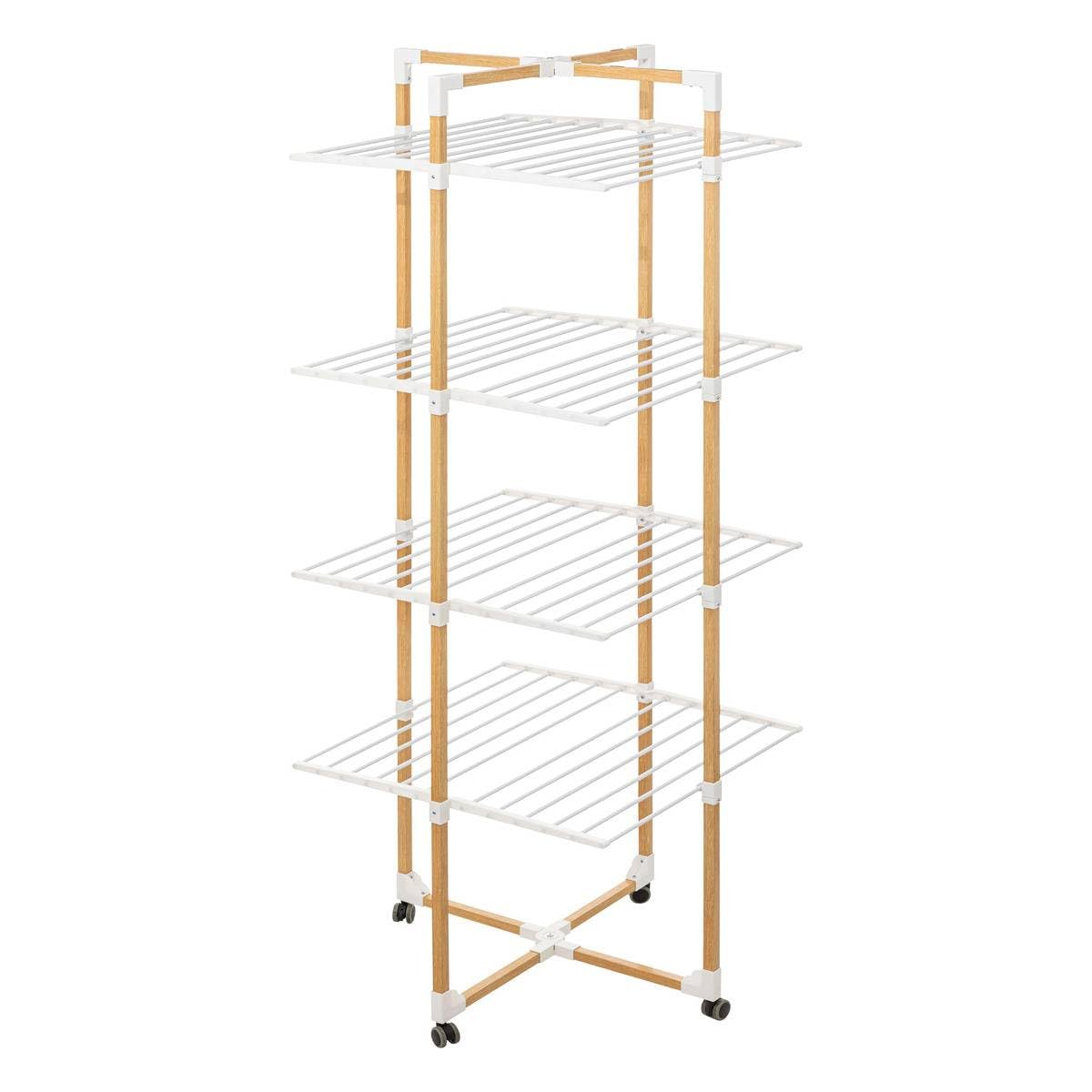 5 five simply smart 5Five - Etendoir à Linge Tour 40M - Effet Bois - Pliable avec 4 Roues - Séchoir Intérieur Grande Capacité - Charge Maximale 40kg
