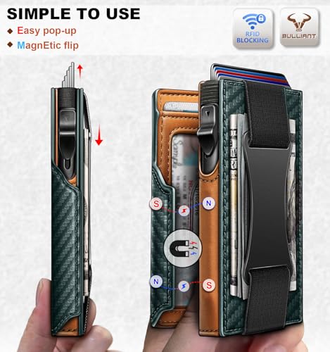 Image of BULLIANT Men Slim Leather Wallet Metal Case Money Clip-Magnetic Closure