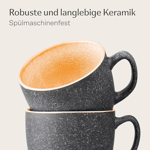 Cosumy Kaffeetassen 4er Set aus Keramik 350ml – Dickwandiges Steingut - Kaffeebecher Handgefertigte Reaktive Glasur - Hält Lange Warm - Gelb – Bild 5