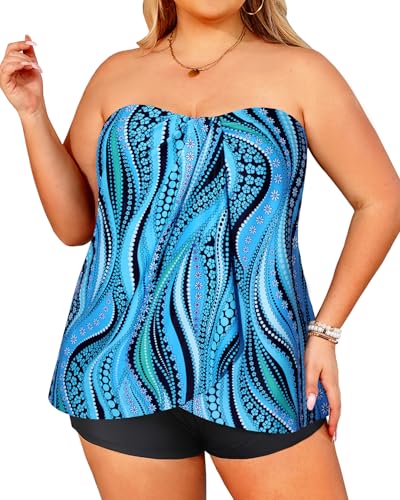 Image of Daci Plus Size Bandeau Tankini Swimsuit for Women 2 Piece Halter Swim Top with Shorts Tummy Control Bathing Suits