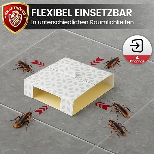 KRAFTKÖNIG Schabenfalle 12 Stück mit Henkel – Effektive Kakerlakenfalle für saubere Schaben Bekämpfung – Giftfrei & geruchlos – Starke Klebefalle mit Lockstoff für Küche, Bad & Keller