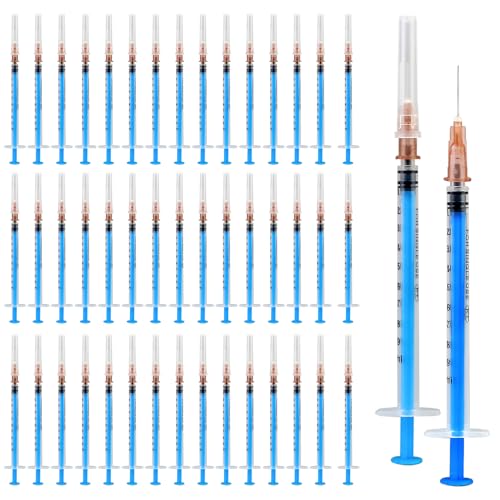 SPORWAY 100 jeringas estériles, jeringa de plástico de 1 ml con agujas con tapas, jeringa de calostro jeringa dosificadora de 1 ml para rellenar y medir líquidos, alimentación para mascotas (azul)