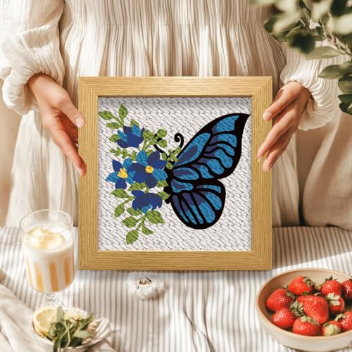Image of BEUNITONE 2 Sets DIY Punch Needle Kits for Beginners,Butterfly Pre-Printed Pattern,Embroidery Punch Needle Starter Kits for Adults,Includes Pre-Printed Cloth,Yarns,Hoops,Threader and Instructions