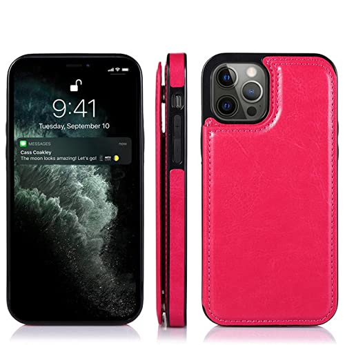 Emplacements pour cartes sur cette coque en cuir rose magnétique pour iPhone SE