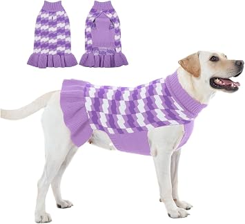 Girl Dog Sweater Dress, Cute Dog Sweater for Medium Dogs, Purple, XL
