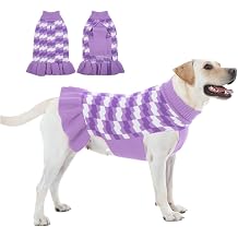 Girl Dog Sweater Dress, Cute Warm Stretchy Knit Puppy Clothes with Leash Hole, Thick Turtleneck Fall Winter Dog Outfit for Small Medium Large Dogs, Adorable Pet Gifts for Holidays - Purple XL