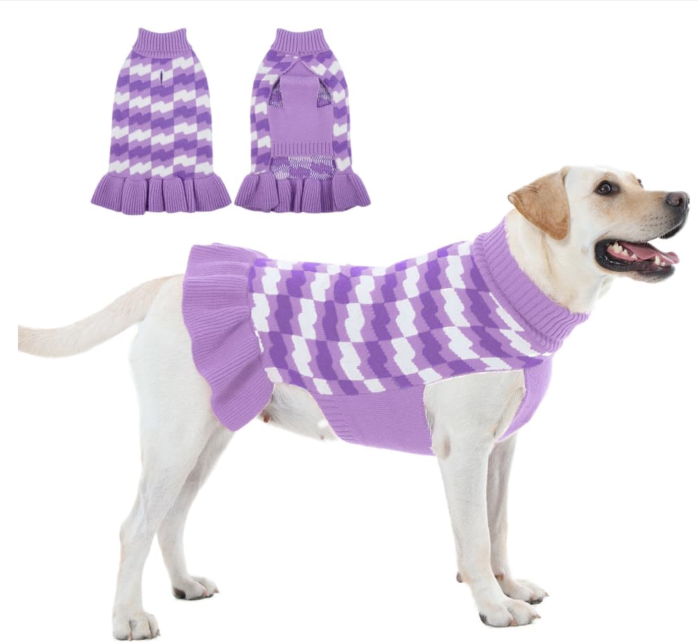 Maglione per cani XL, caldo maglione a collo alto per cani femmina, comodo abbigliamento invernale per cani femmine, ideale per Natale, Ringraziamento e freddo, viola