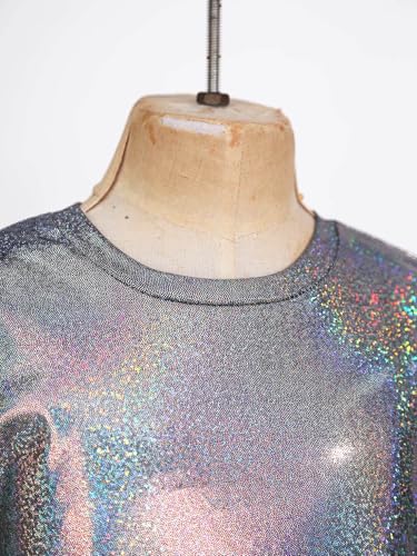 Freebily Camiseta Manga Corta para Niñas Camiseta con Metálica Brillantes Top de Danza Hip Hop Fiesta Camiseta Casual de Verano Top Corto Chica Negro 5-6 años
