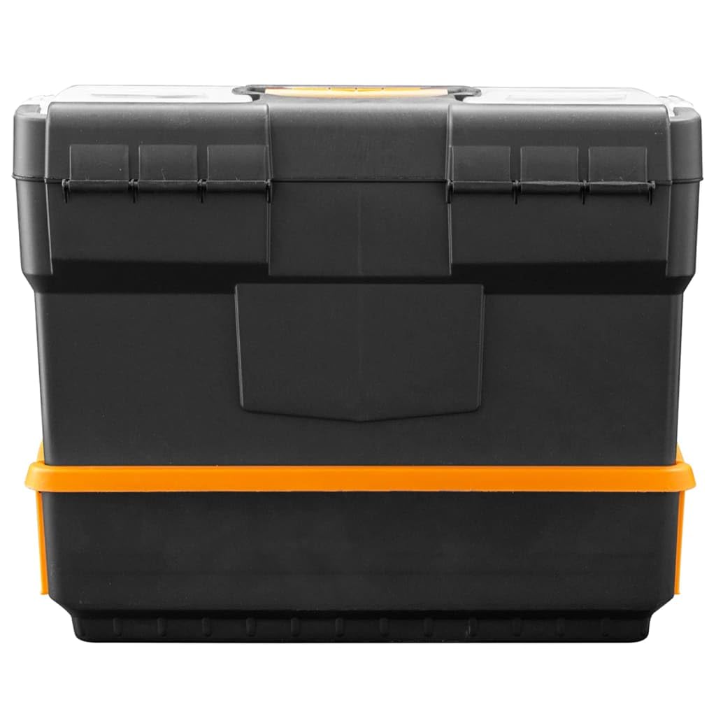 Caja de herramientas de polipropileno 420 x 220 x 340 mm, negro y amarillo, caja de herramientas con cerradura con tapa transparente, organizador para tornillos y clavos