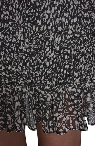 Image of BCBG Women's Long Sleeve V Neck Smocked Chiffon Ruffle Hem Mini Dress