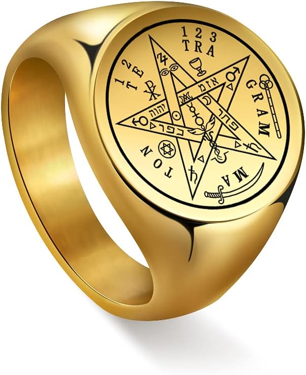 Dreamtimes Vintage Tetragrammaton Viking Rings Wahyeh Magical Blessed Pentagram of Solomon Amulet Stainless Steel Punk Ring