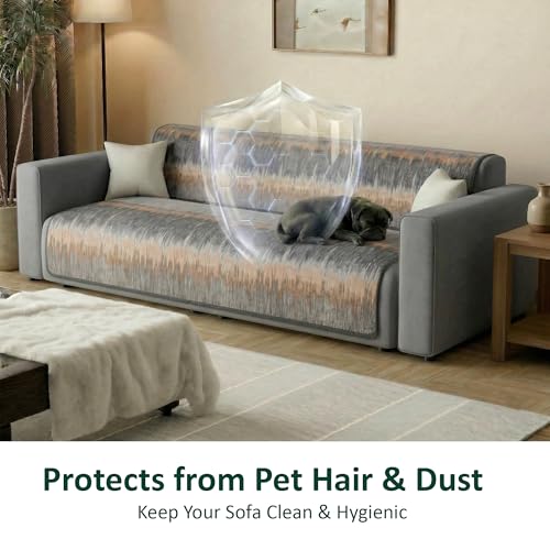 Image of Kuber Industries Net Cotton 3 Seater Long Seat Sofa Cover Set for Dust Protecter | Couch Cover for Living Room, Home | Paradise 1437 - Grey & Brown