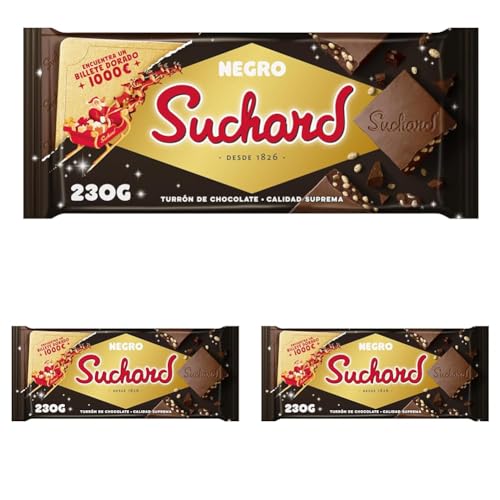 Suchard Tableta de Turrón de Chocolate Negro con Arroz Inflado 230g (Paquete de 3)