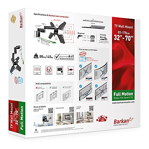 Barkan TV Wall Mount, 32-70 inch Full Motion Articulating - 4 Movement Flat/Curved Screen Bracket, Very Low Profile, Holds up to 88 lbs, UL Listed, Fits LED OLED LCD by Barkan - Image 7