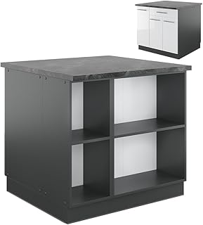 Vicco Kitchen island Fame-Line, White high gl...,