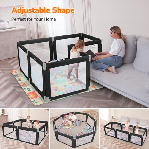 Image of Dripex Foldable Playpen, Extra Large Baby Playpen, 71 inchx69 inch Play Yard for Baby, Collapsible Play Pen for Babies, Fence with Breathable Mesh, Indoor & Outdoor Kids Activity Center, Black