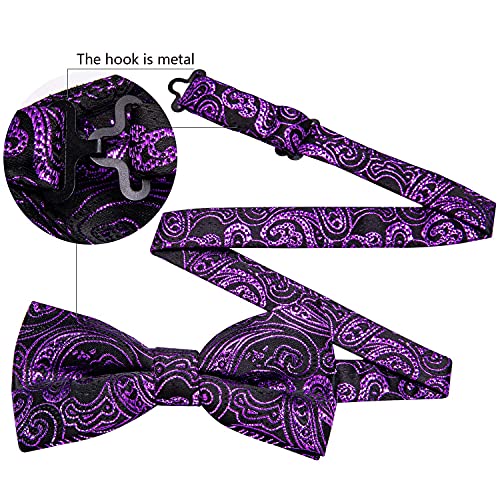 Image of YOHOWA Mens Bow Tie Set Paisley Pre-tied Bowties Adjustable with Handkerchief Cufflinks Gold Ring Set Wedding Prom Party