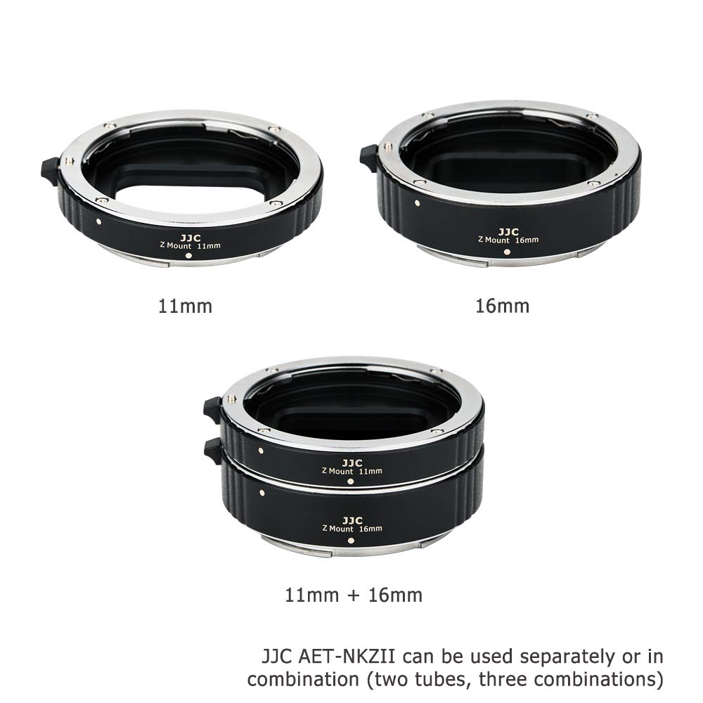 JJC Rurka przedłużająca autofokus AF (11 mm 16 mm) ekspozycja TTL do aparatów DSLR Nikon Z Mount Z30 Z5 Z50 Z9 Z7 Z6 i obiektywów do fotografii makro zbliżeniowej z tylną pokrywką obiektywu i torbą do