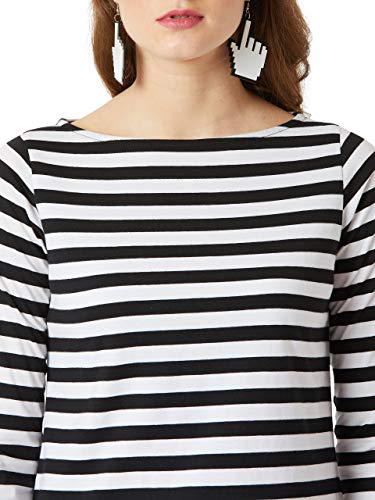 Image of Miss Chase Women Casual Boat Neck Cotton Striped Regular Fit Top