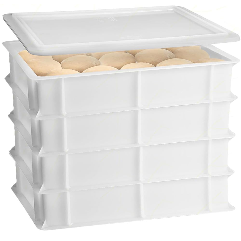 Set 4 Cassette con Coperchio portaimpasti palline Pizza Pane panette 60x40x13 certificata per alimenti VASCHETTA DA FRIGO professionale litri 24 impilabile sovrapponibile PIZZERIA CASEIFICI