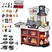 HOMCOM Cuisine pour Enfant - dinette - Jeu d'imitation Complet 52 Accessoires variés - Fonctions sonores et Lumineuses PP Rouge Blanc