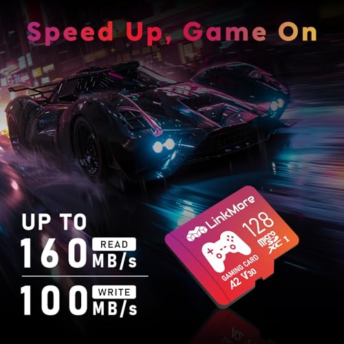 Image of LinkMore XV23 PRO 128GB Gaming Micro SDXC Card, A2, UHS-I, U3, V30, Class 10, Read Up to 170 MB /s, Write Up to 170 MB /s, SD Adapter Included