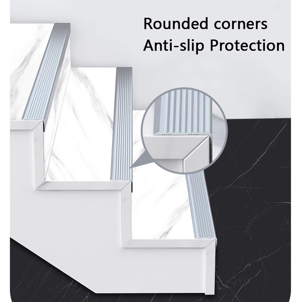Perfil de Borde de Escalera, Protector de Borde de Escalera, 50 x 30 mm, L 90-140 cm, Aluminio Antideslizante en Forma de L(Plata,L120cm/48'')