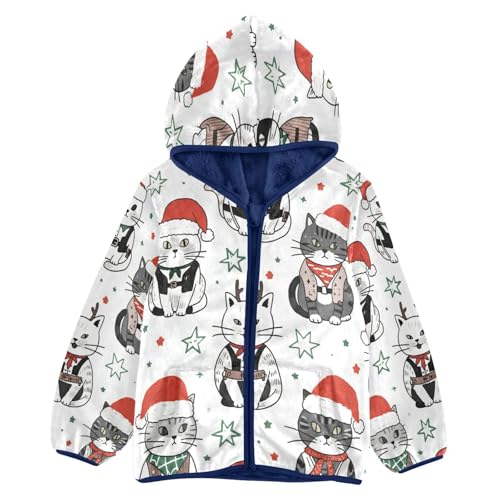 Cats Wearing Hats and Scarves Toddler Fleece Jacket Girl Boys Hooded Fleece Jacket Coat Warm Outwear Zip-up 3-10T